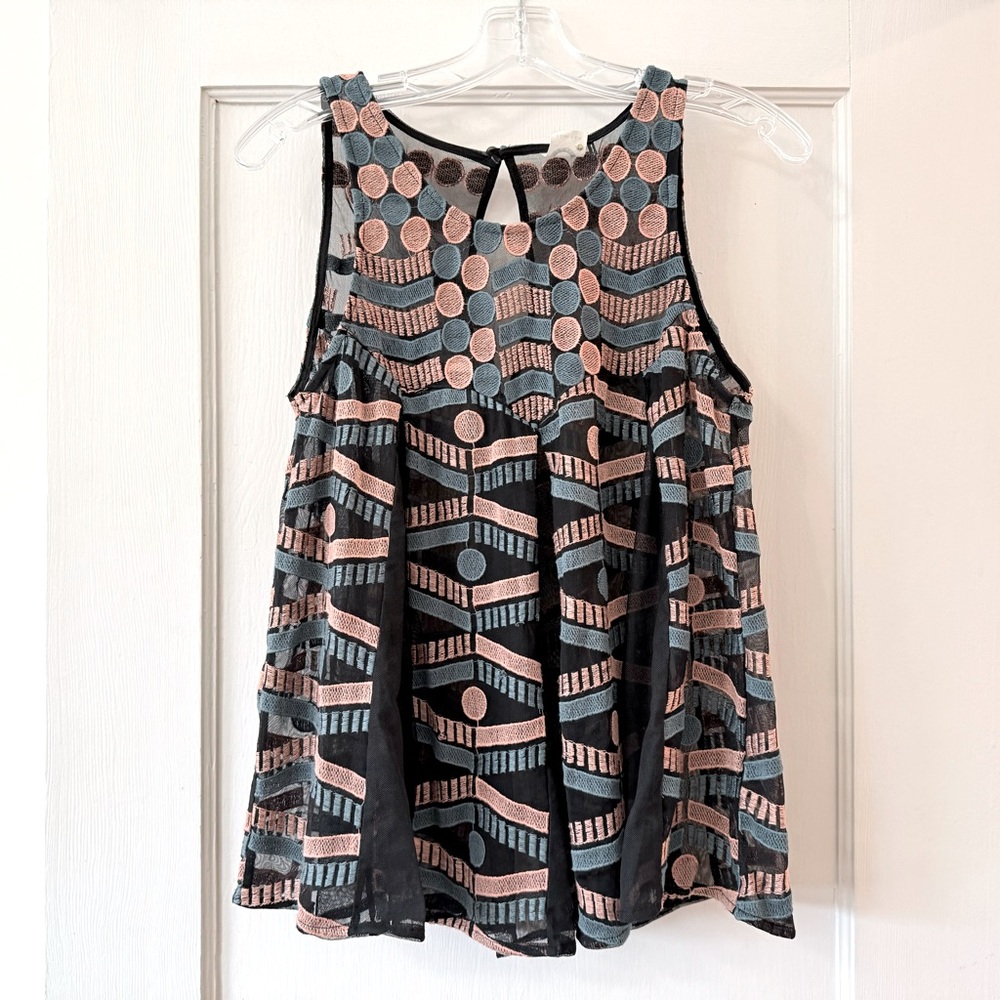 Anthropologie | Akemi + Kin 'Kalila' Geometric Embroidered Sleeveless Top S